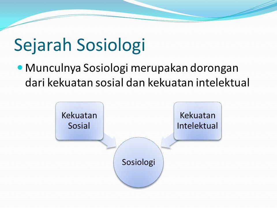 Sejarah Sosiologi Munculnya Sosiologi merupakan dorongan dari kekuatan sosial dan kekuatan intelektual.
