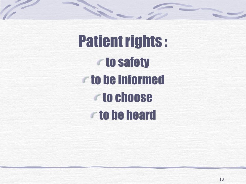 Patient rights : to safety to be informed to choose to be heard