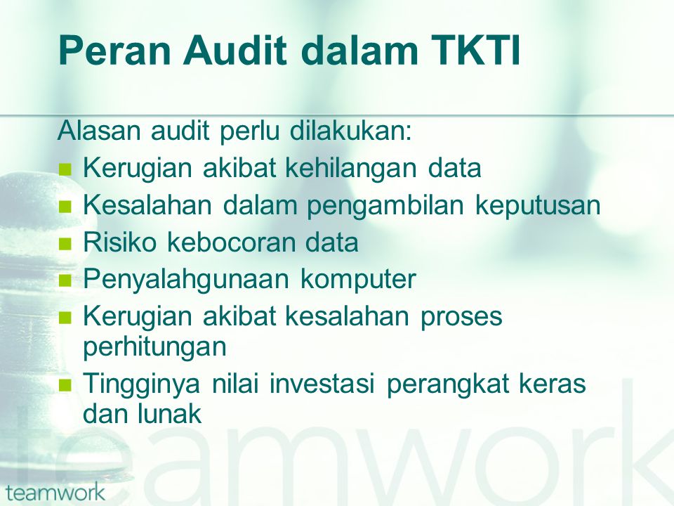 Peran Audit dalam TKTI Alasan audit perlu dilakukan: