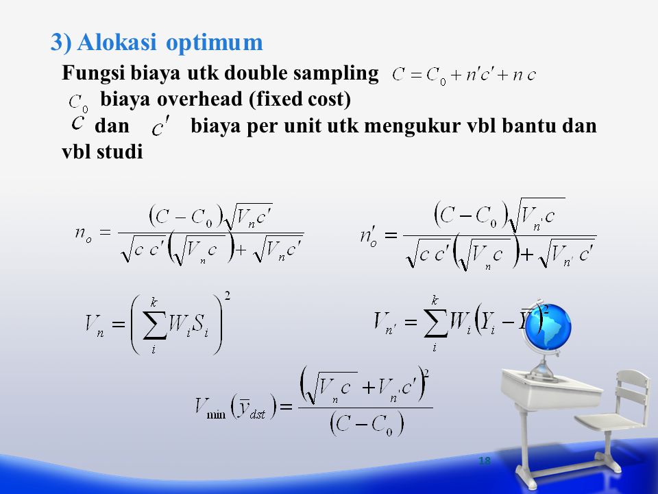 3) Alokasi optimum Fungsi biaya utk double sampling