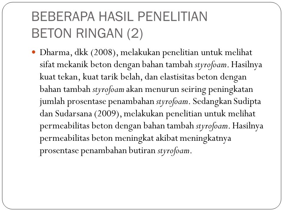 BEBERAPA HASIL PENELITIAN BETON RINGAN (2)