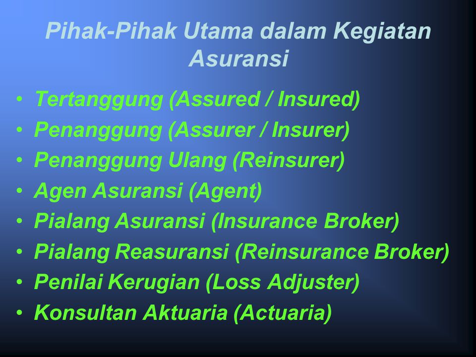 Pihak-Pihak Utama dalam Kegiatan Asuransi