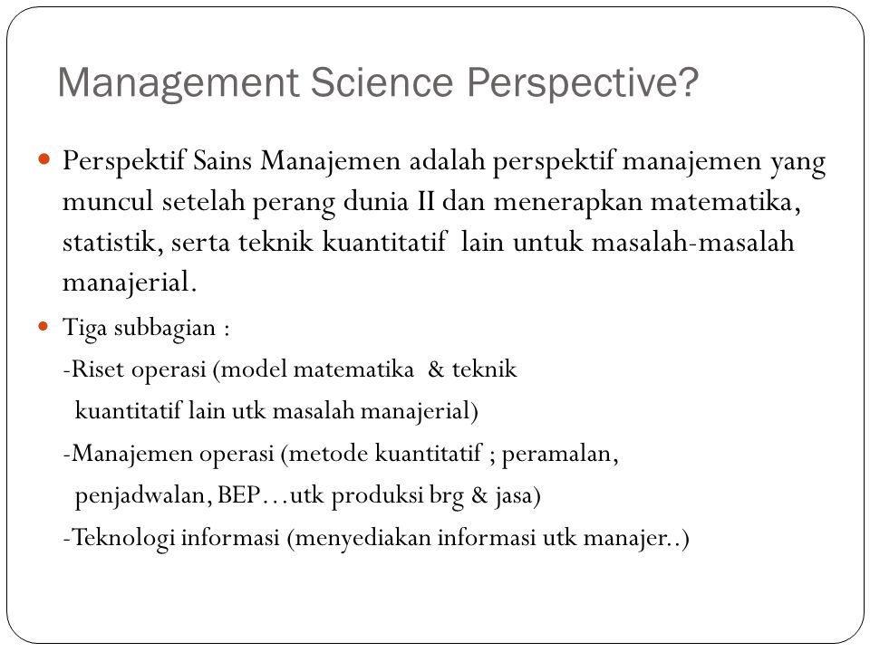 Management Science Perspective