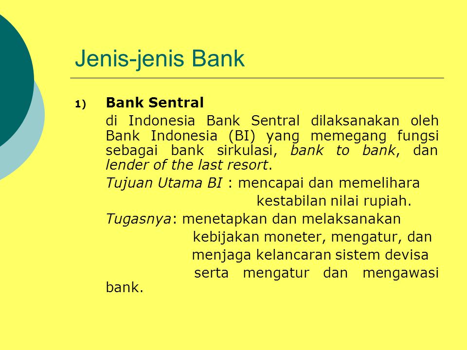 Jenis-jenis Bank Bank Sentral