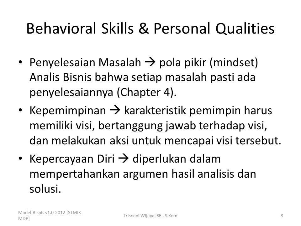 Behavioral Skills & Personal Qualities