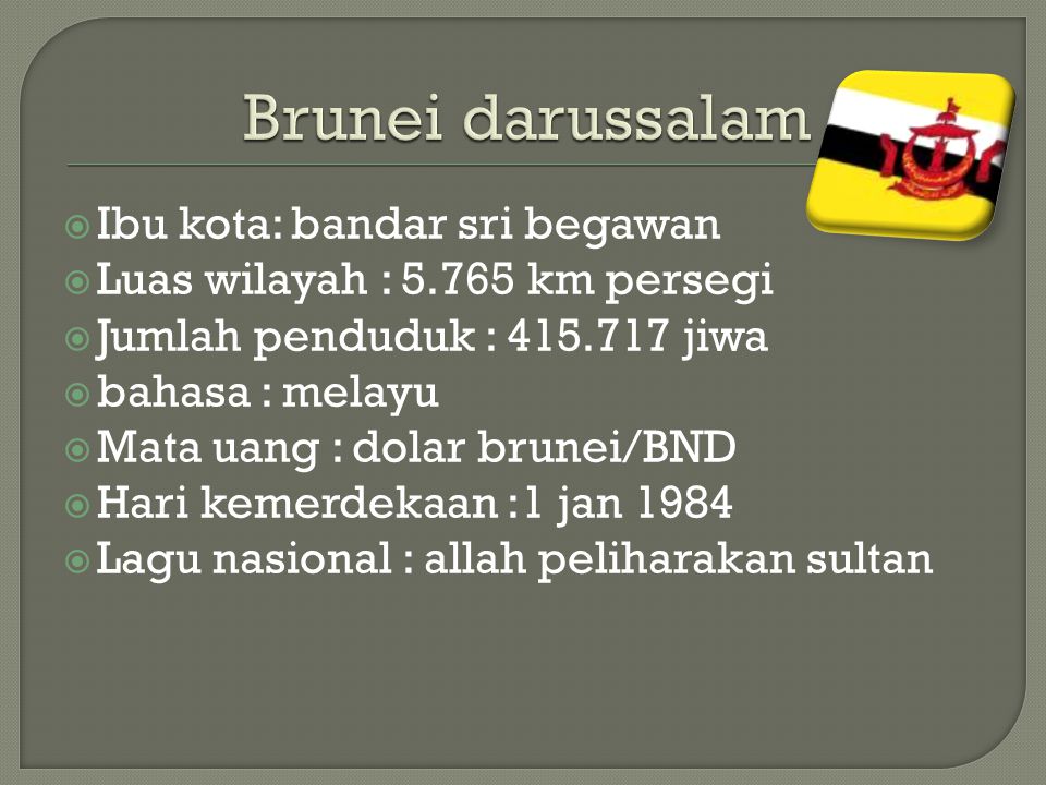 Brunei darussalam Ibu kota: bandar sri begawan