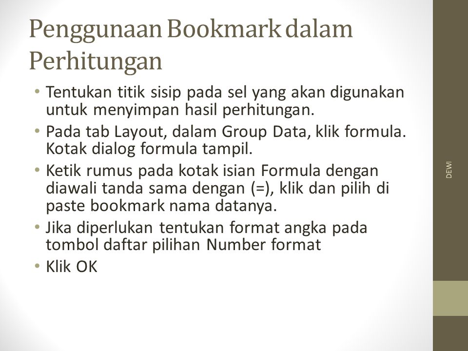Penggunaan Bookmark dalam Perhitungan