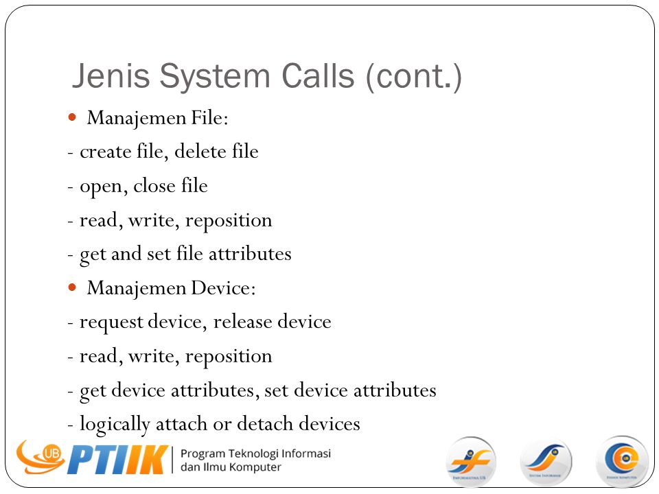 Jenis System Calls (cont.)
