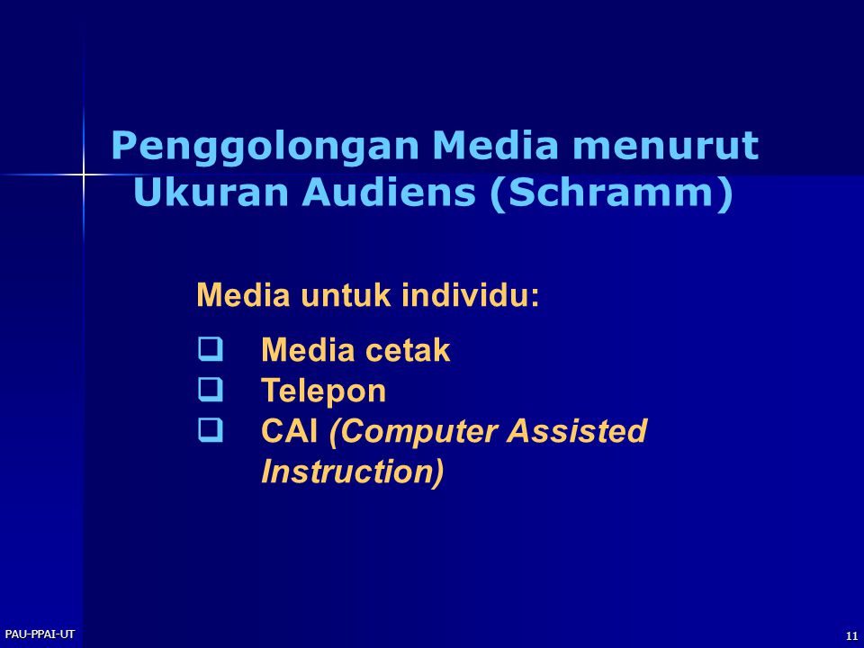 Penggolongan Media menurut Ukuran Audiens (Schramm)