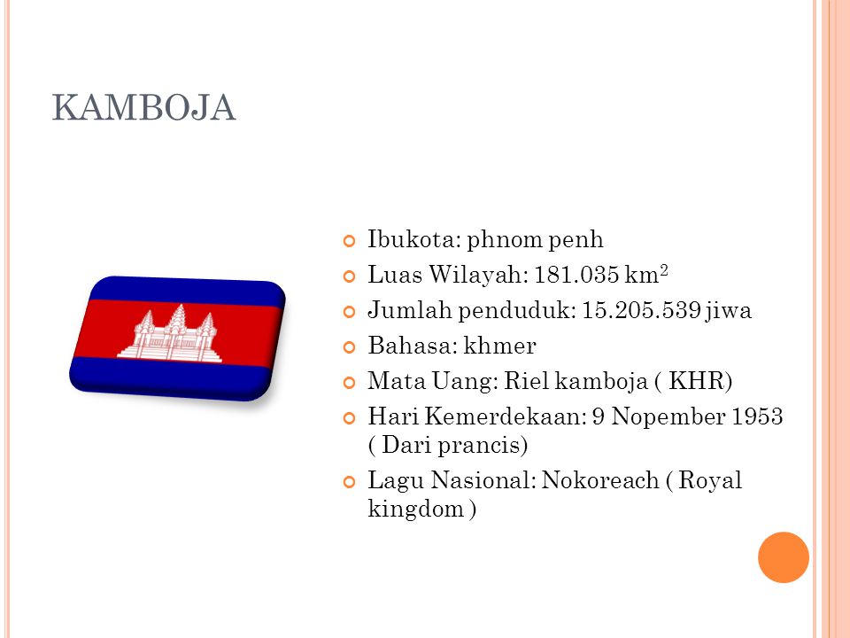 KAMBOJA Ibukota: phnom penh Luas Wilayah: km2