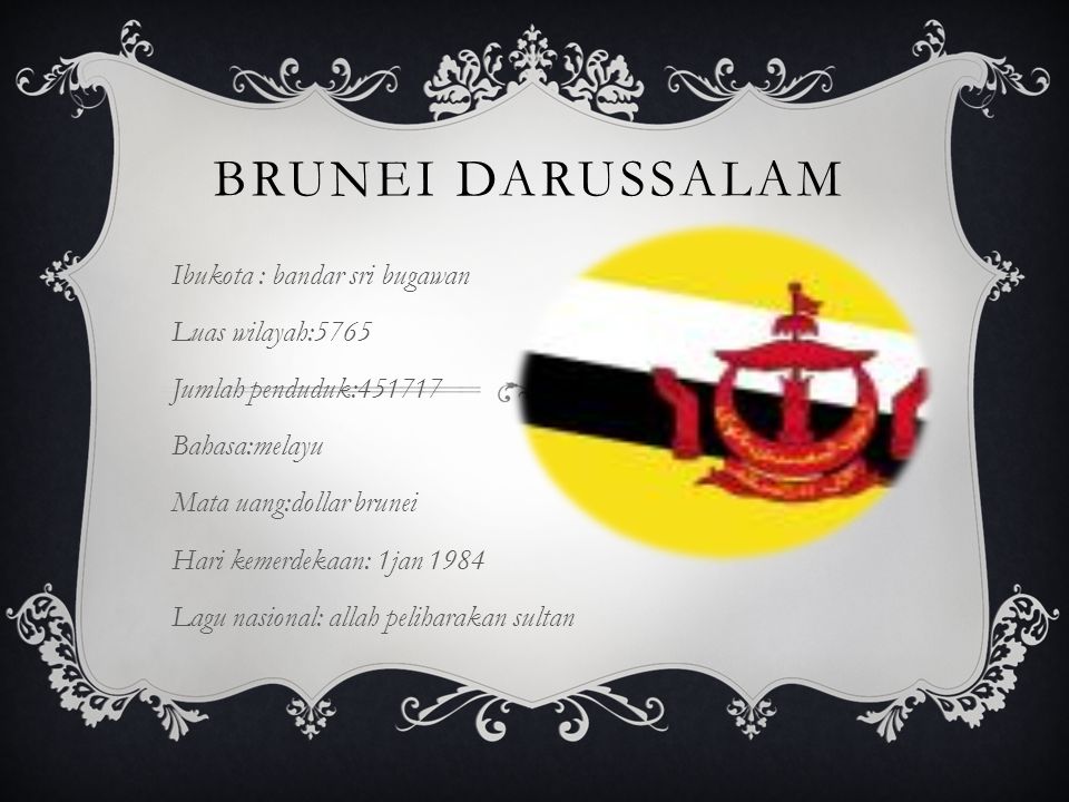 Brunei darussalam Ibukota : bandar sri bugawan Luas wilayah:5765