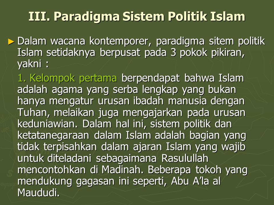 III. Paradigma Sistem Politik Islam