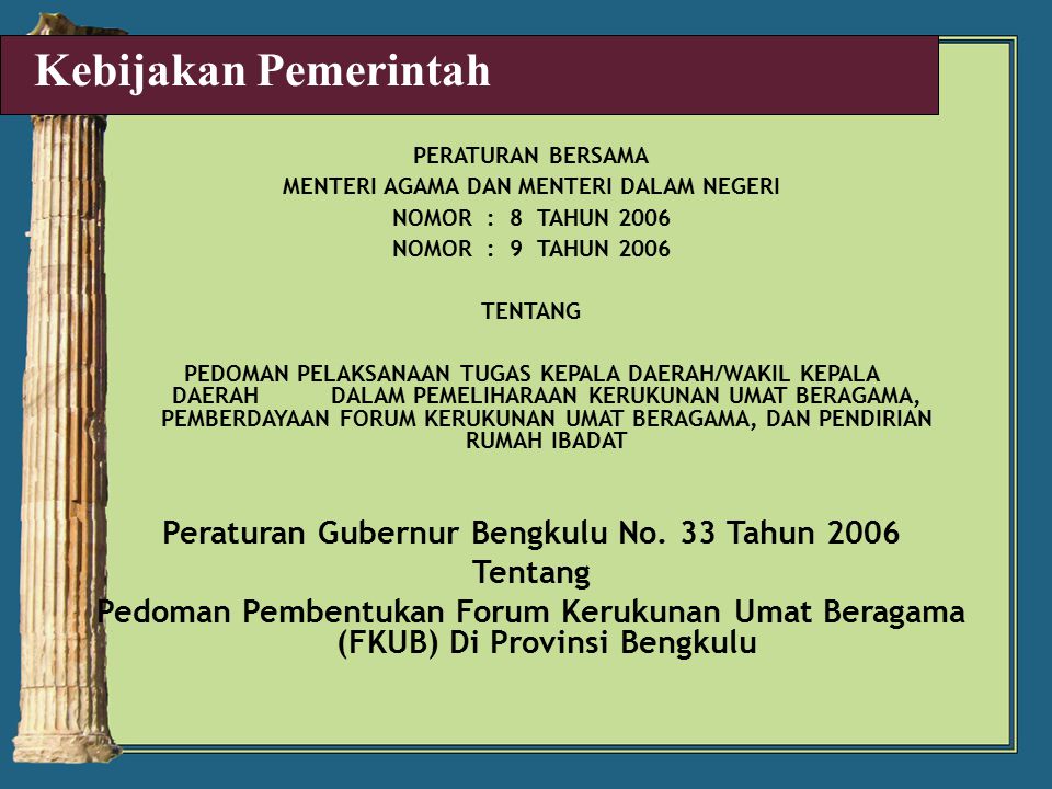 Kebijakan Pemerintah Peraturan Gubernur Bengkulu No. 33 Tahun 2006