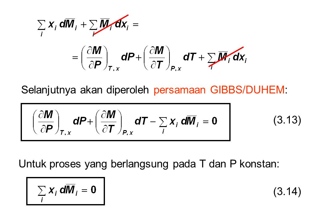 Selanjutnya akan diperoleh persamaan GIBBS/DUHEM:
