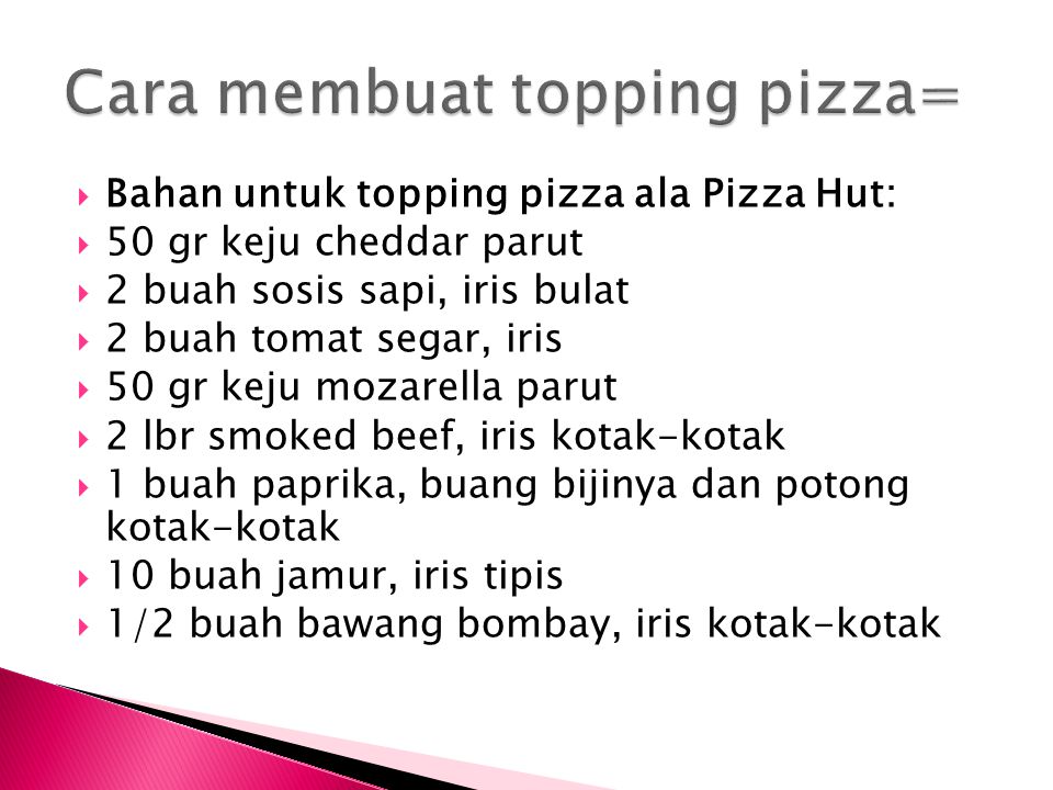 Cara membuat topping pizza=