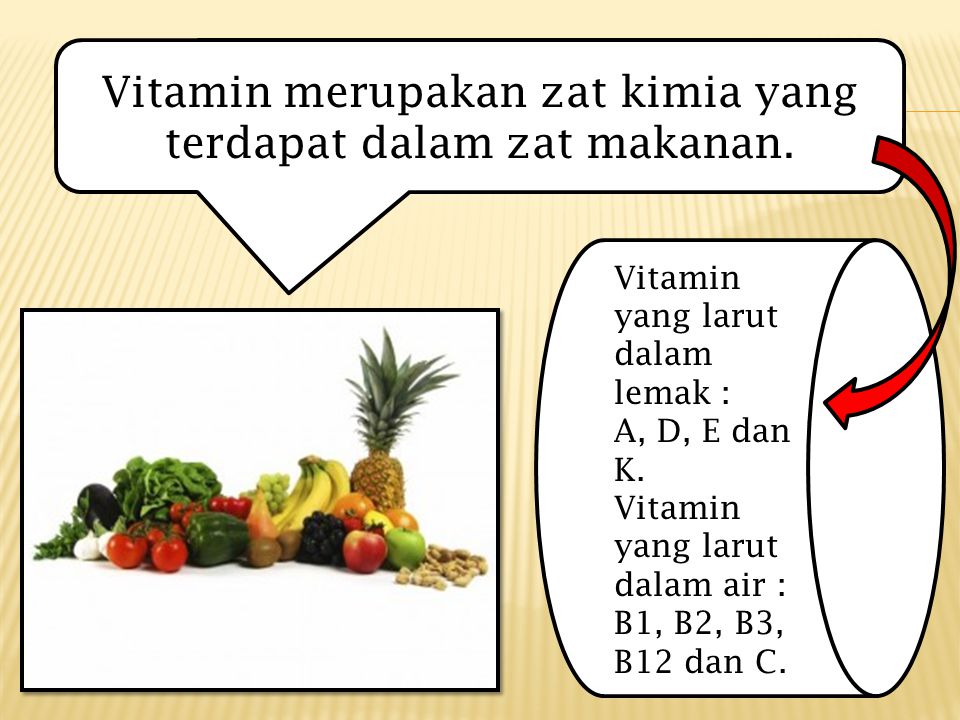 Vitamin merupakan zat kimia yang terdapat dalam zat makanan.