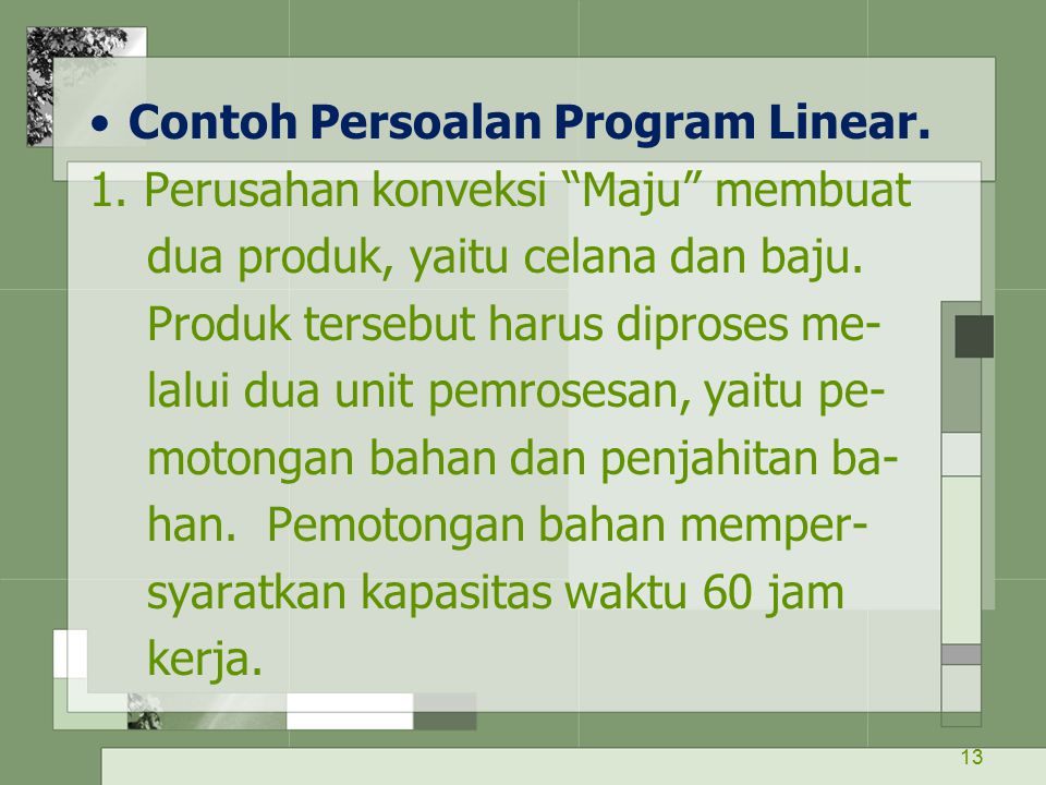 Contoh Persoalan Program Linear.