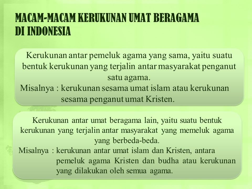 MACAM-MACAM KERUKUNAN UMAT BERAGAMA DI INDONESIA