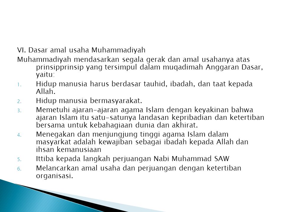 VI. Dasar amal usaha Muhammadiyah