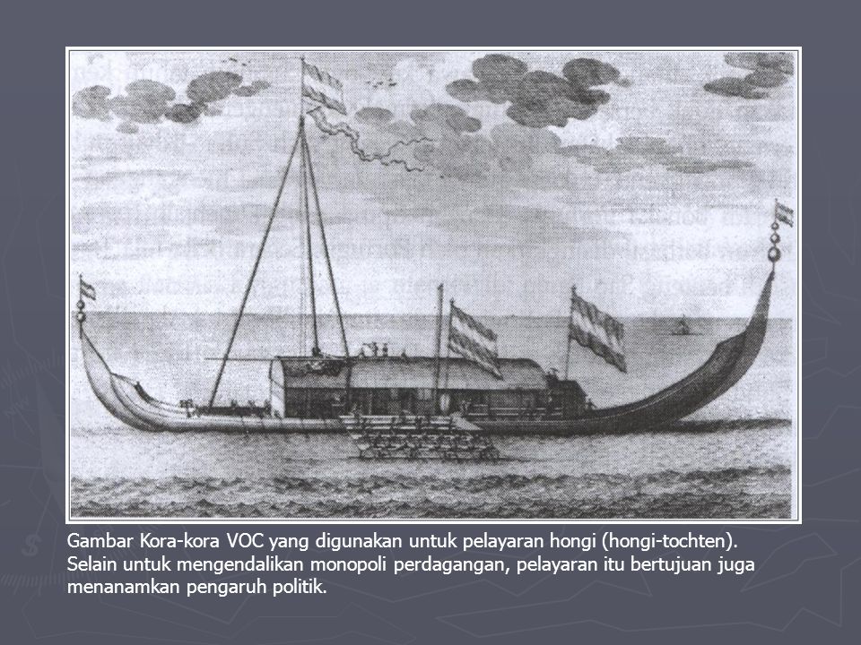 Gambar Kora-kora VOC yang digunakan untuk pelayaran hongi (hongi-tochten).