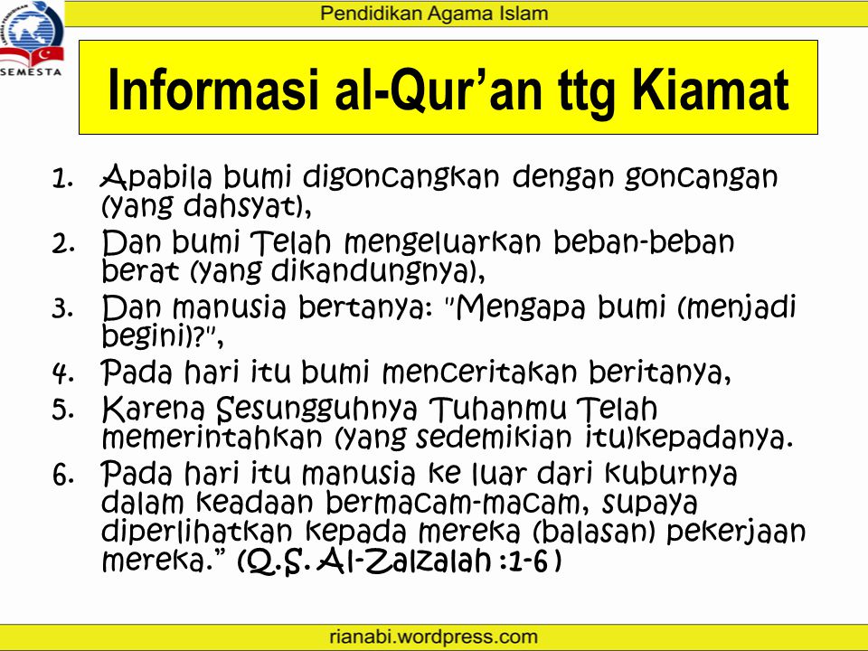 Informasi al-Qur’an ttg Kiamat