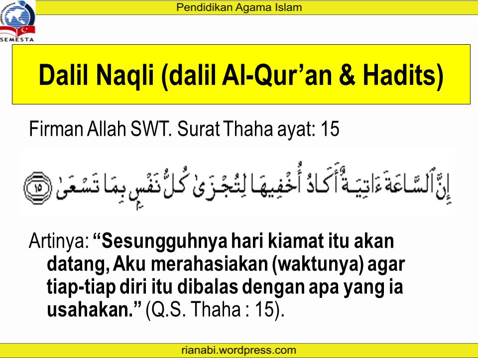 Dalil Naqli (dalil Al-Qur’an & Hadits)