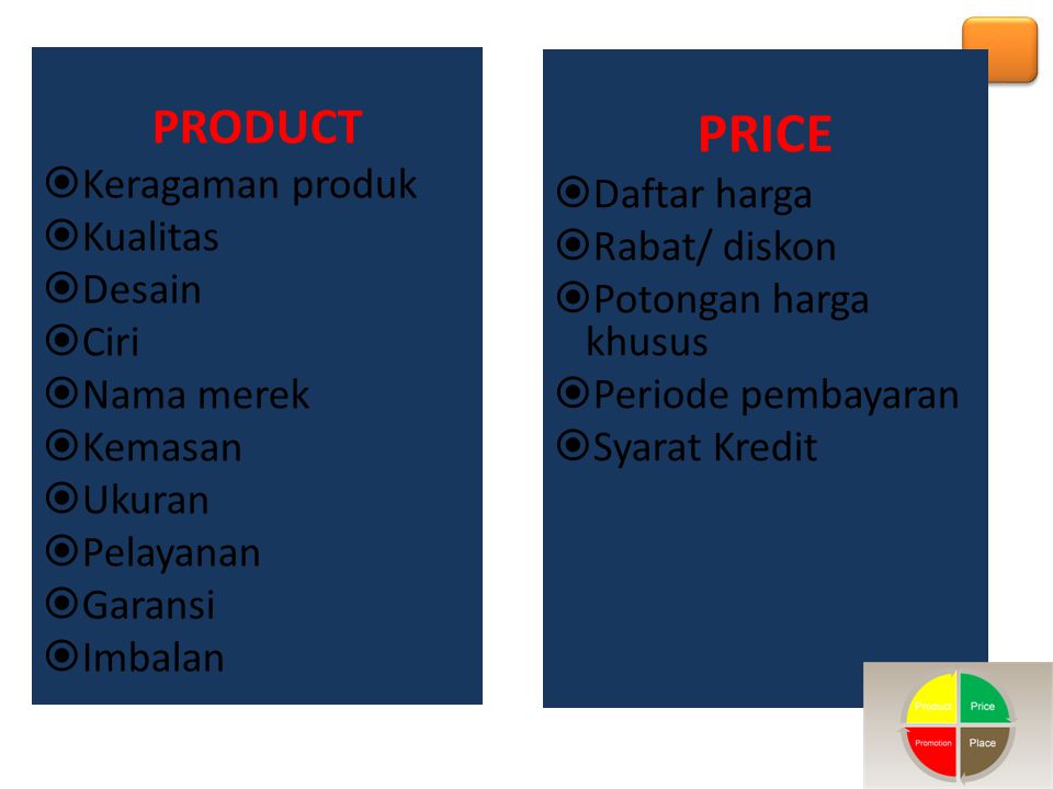 PRICE PRODUCT Keragaman produk Daftar harga Kualitas Rabat/ diskon