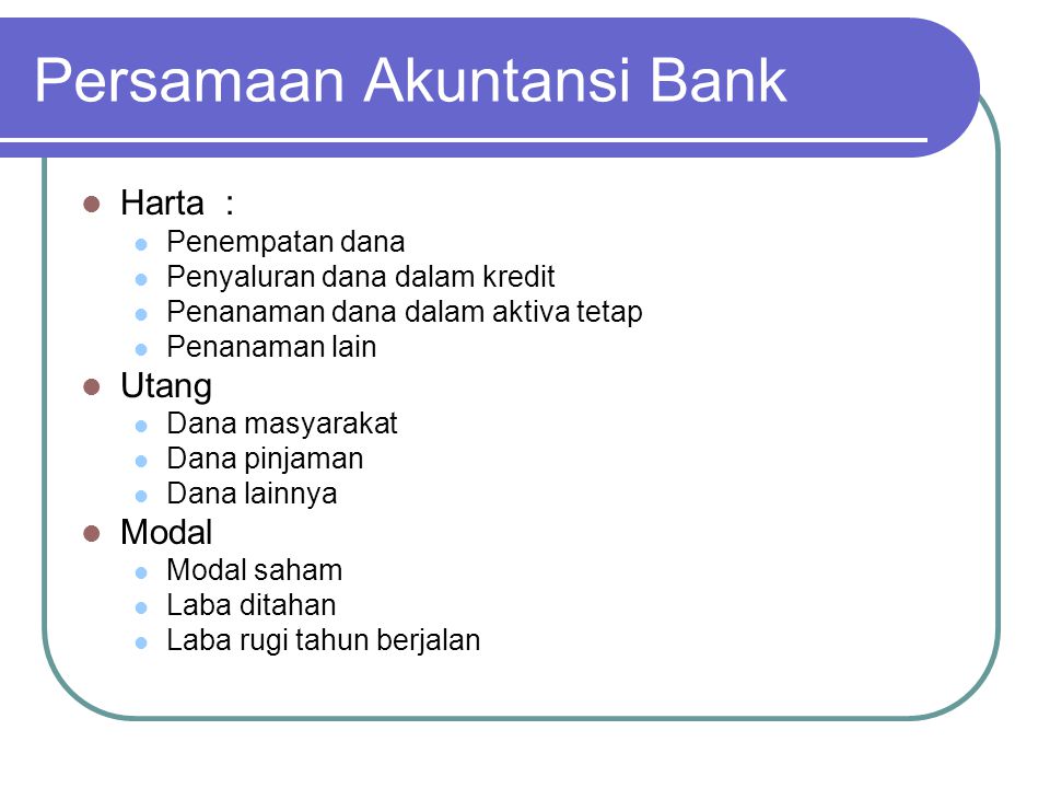 Persamaan Akuntansi Bank