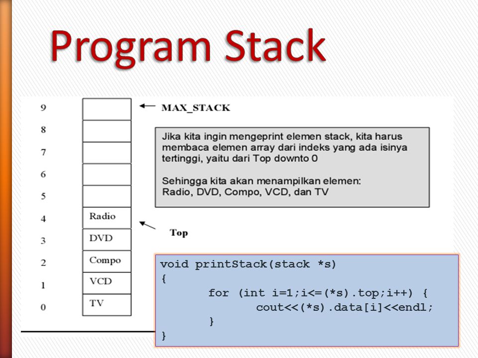 Program Stack void printStack(stack *s) {