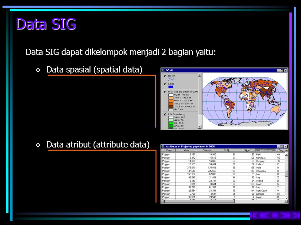 Data SIG Data SIG dapat dikelompok menjadi 2 bagian yaitu: