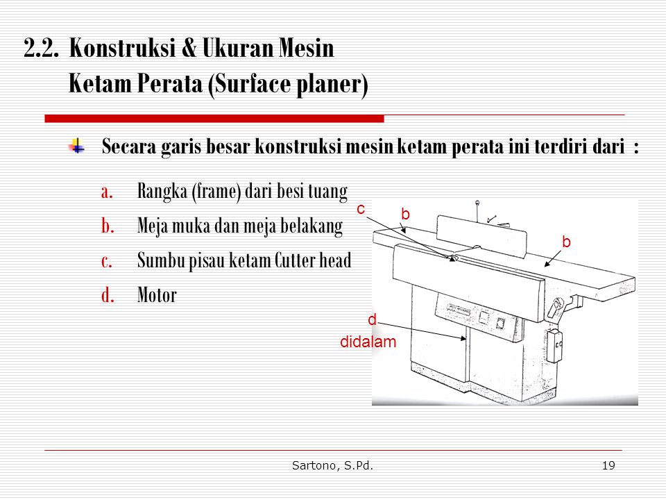 2.2. Konstruksi & Ukuran Mesin Ketam Perata (Surface planer)