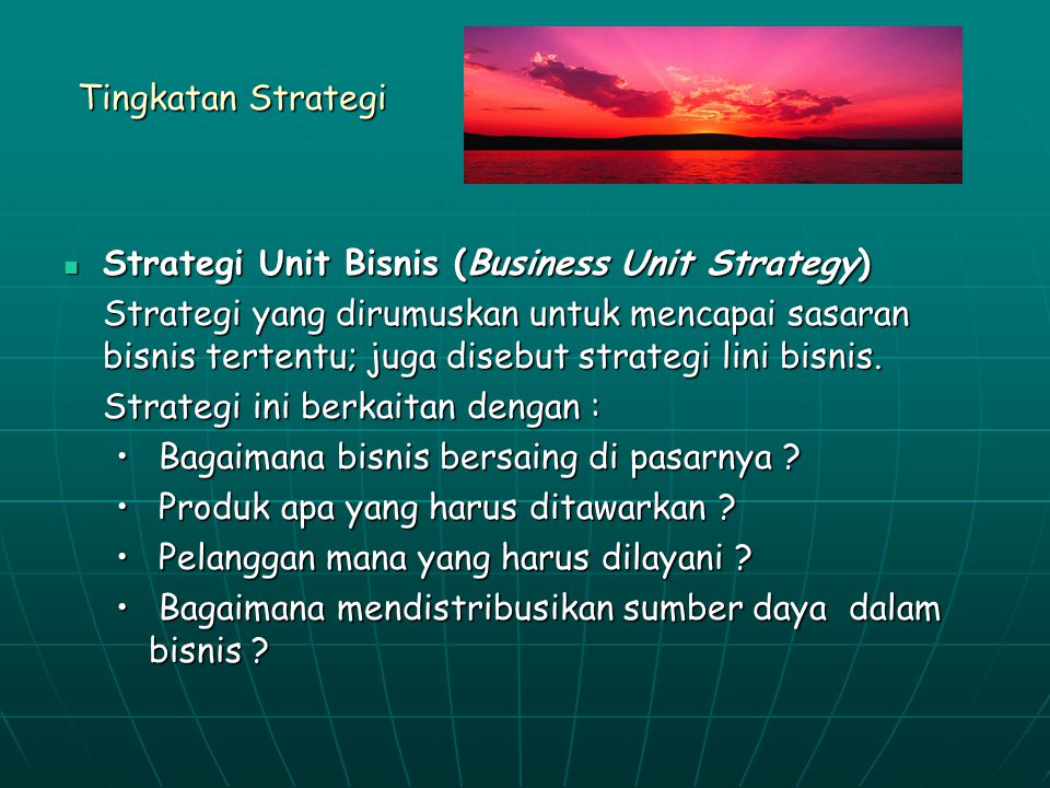Tingkatan Strategi Strategi Unit Bisnis (Business Unit Strategy)