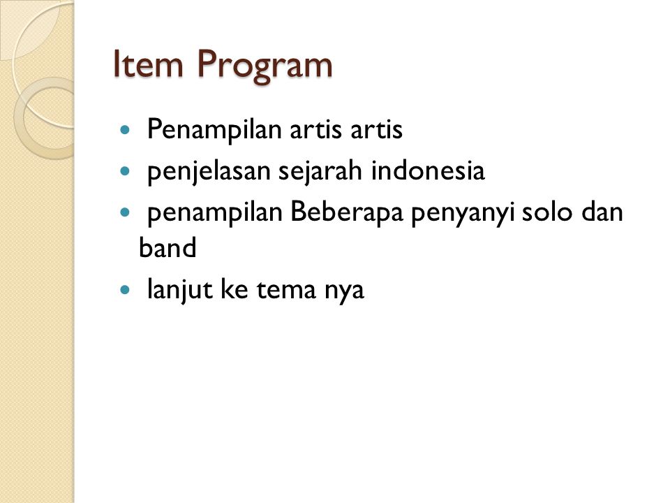 Item Program Penampilan artis artis penjelasan sejarah indonesia