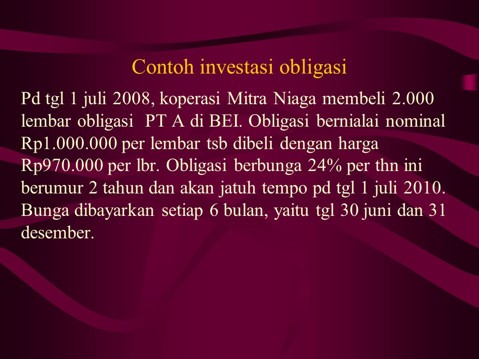Contoh investasi obligasi
