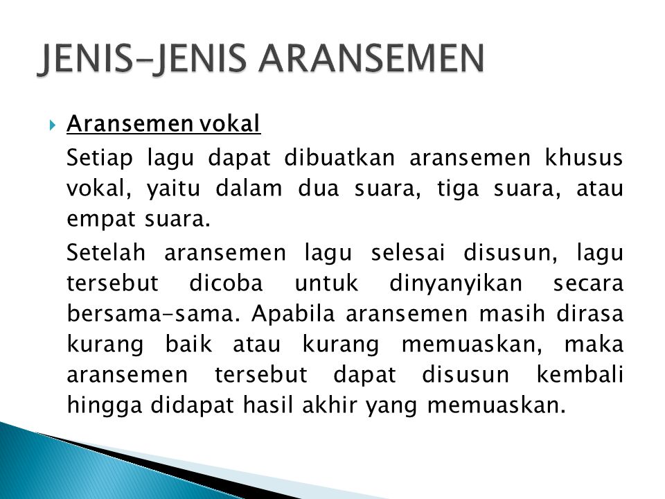 JENIS-JENIS ARANSEMEN