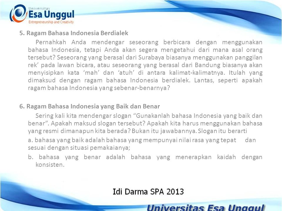 5. Ragam Bahasa Indonesia Berdialek