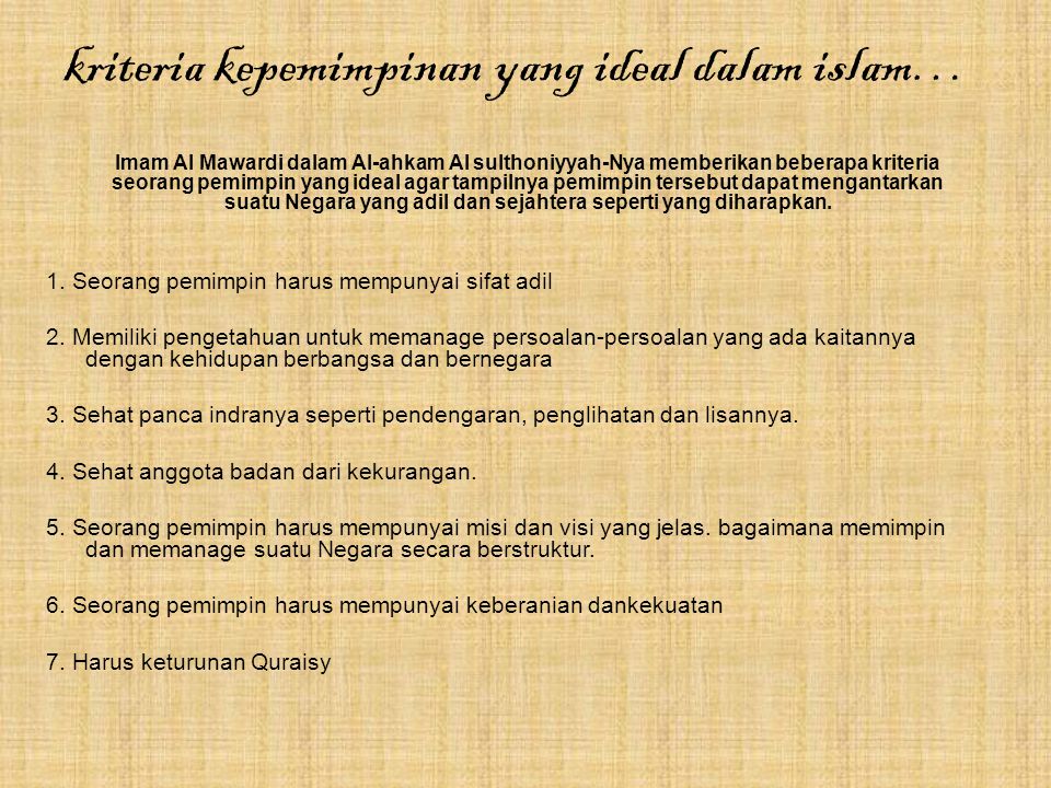 kriteria kepemimpinan yang ideal dalam islam…