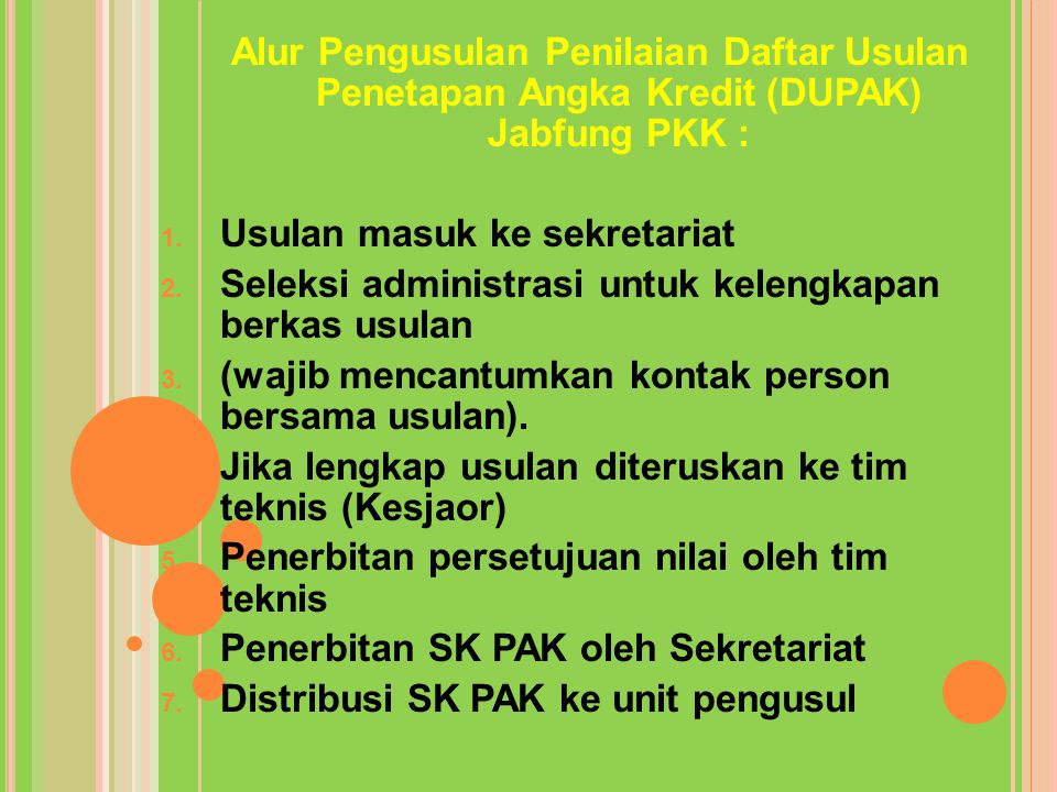 Alur Pengusulan Penilaian Daftar Usulan Penetapan Angka Kredit (DUPAK) Jabfung PKK :