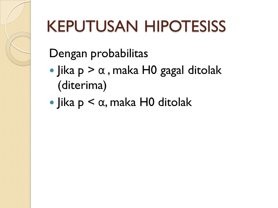 KEPUTUSAN HIPOTESISS Dengan probabilitas