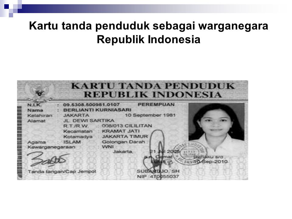 Kartu tanda penduduk sebagai warganegara Republik Indonesia