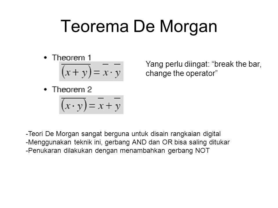 Teorema De Morgan Yang perlu diingat: break the bar,