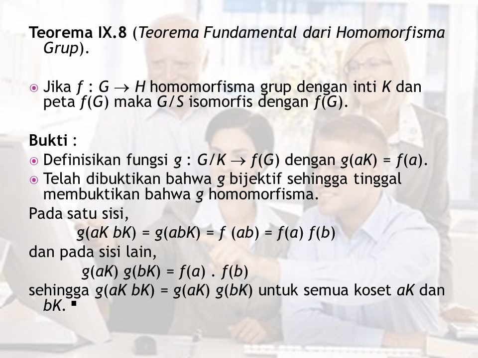 Teorema IX.8 (Teorema Fundamental dari Homomorfisma Grup).