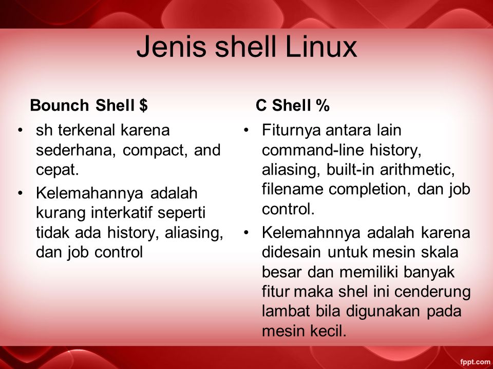 Jenis shell Linux Bounch Shell $ C Shell %