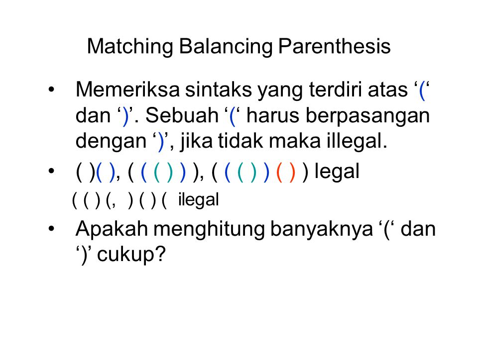 Matching Balancing Parenthesis
