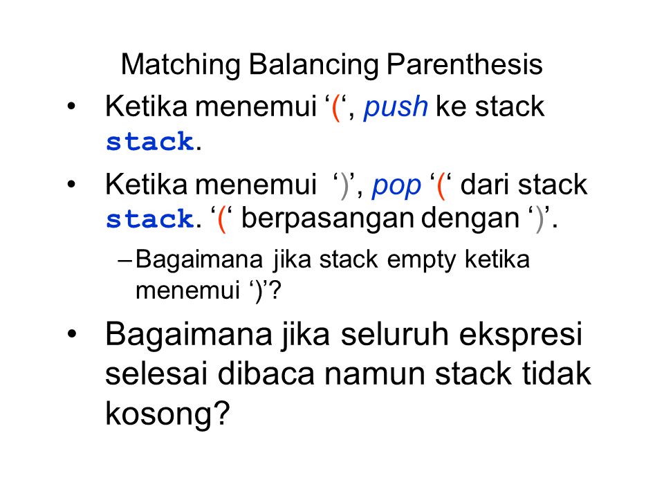 Matching Balancing Parenthesis