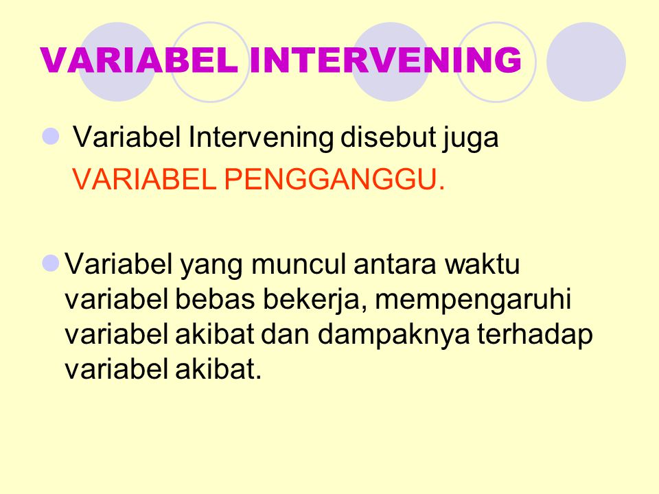 VARIABEL INTERVENING Variabel Intervening disebut juga