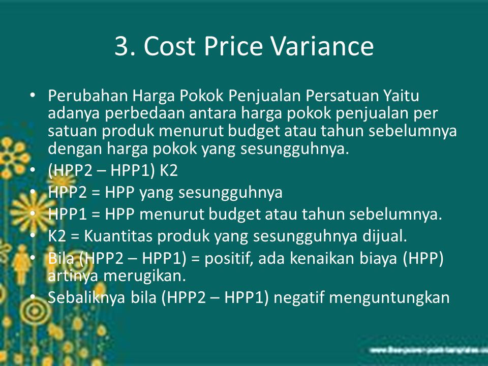 3. Cost Price Variance