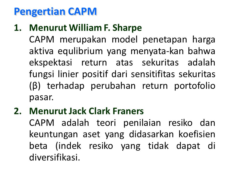 Pengertian CAPM Menurut William F. Sharpe