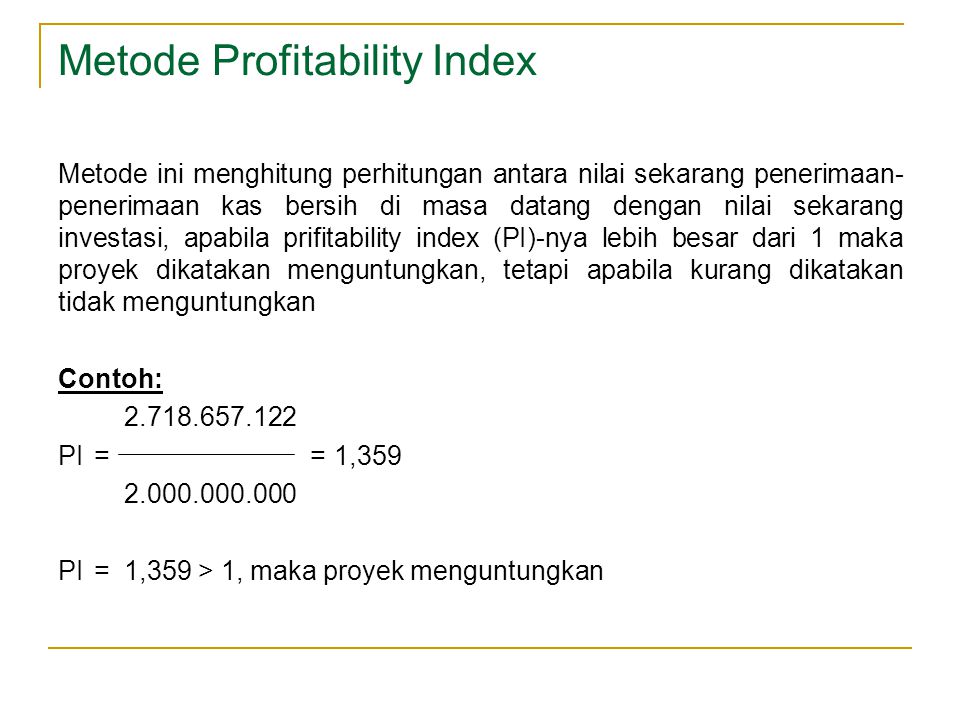 Metode Profitability Index