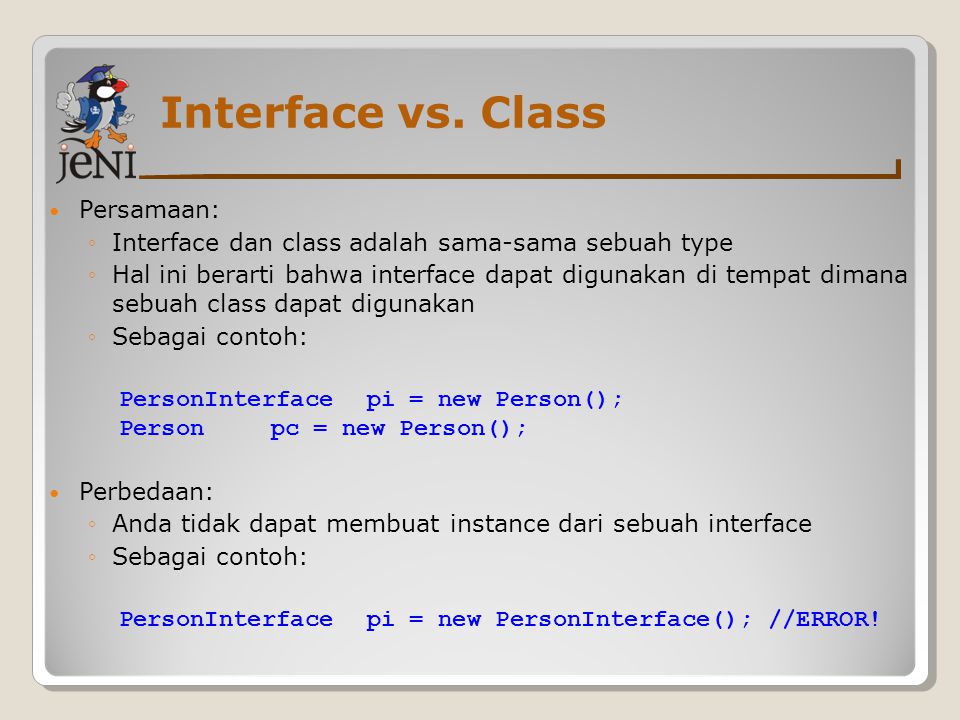 Interface vs. Class Persamaan:
